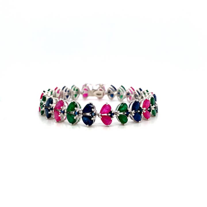 Bracciale in pietra multicolore in argento .925 - KSD 45402 per la vendita all'ingrosso da parte di Kotawala Jewels