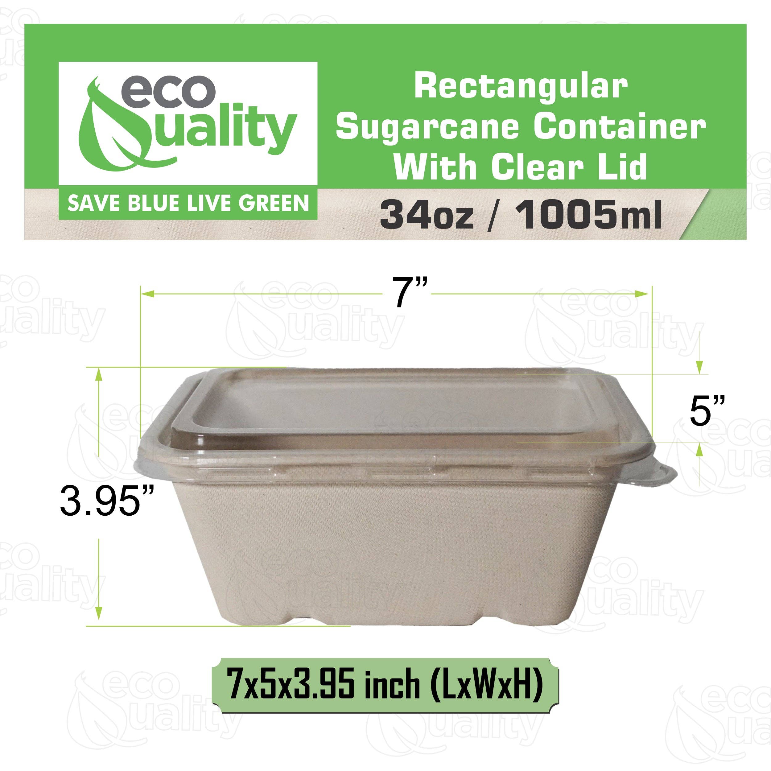 EcoQuality – Großhandel Lebensmittelbehälter – 34-Unzen-Zuckerrohrfaserschale mit Kunststoffdeckel, kompostierbar, länglicher Einwegbehälter für die Lebensmittelzubereitung7