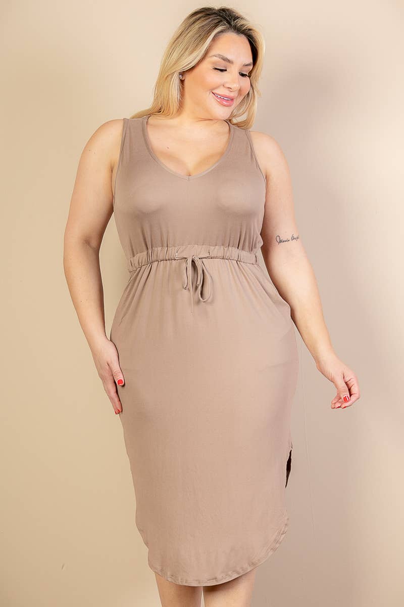 CAPELLA APPAREL - Wholesale Dress - Women's - Plus Size Sleeveless Front Tied Rounded Hem Dress1