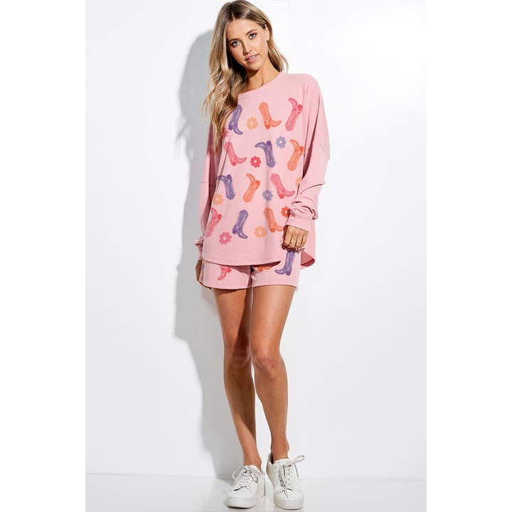 Phil Love - Wholesale Lounge set – Women's - Cowgirl boots print lounge short pants set 20