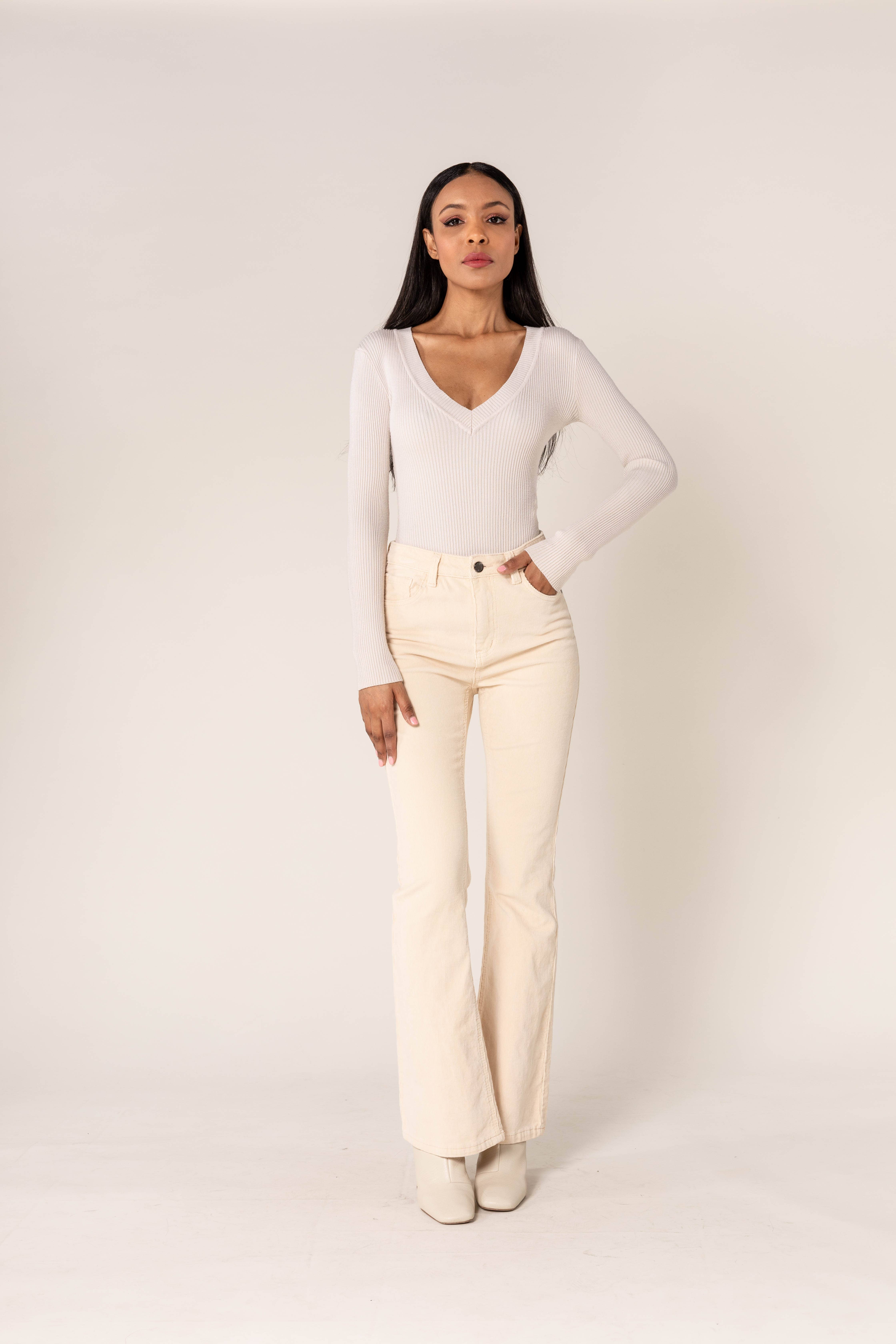 Nina Carter - Wholesale Pants - Women's - Bootcut High Waist Corduroy Back to School J22131