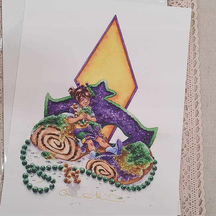 "King Cake" Signed Art Print 9" × 12" archival quality for wholesale by Nattosoup Studio