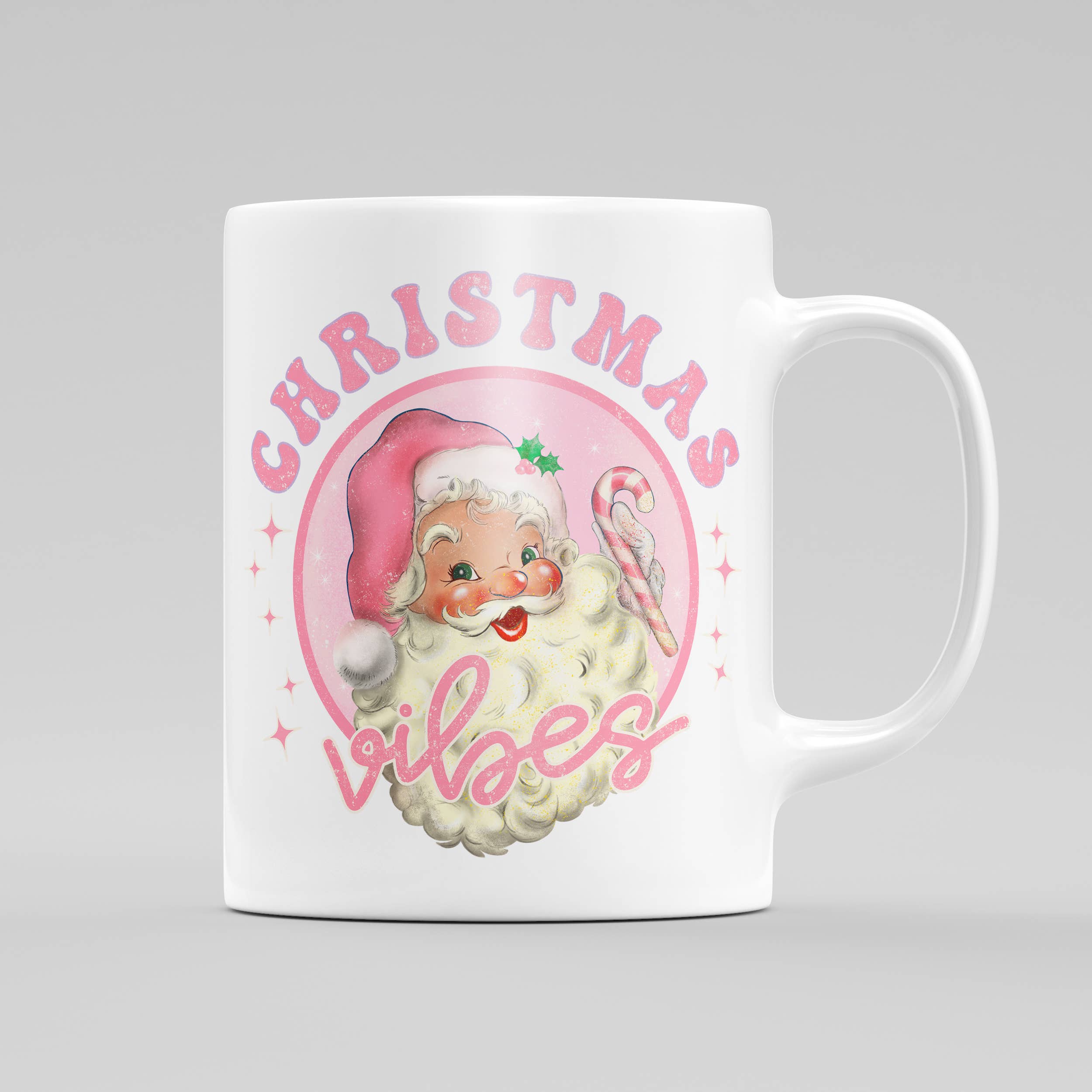 coco+bie designs - Wholesale Coffee Mug - Retro Pink Christmas Vibes Mug - Santa, Holiday Mug, Cute1