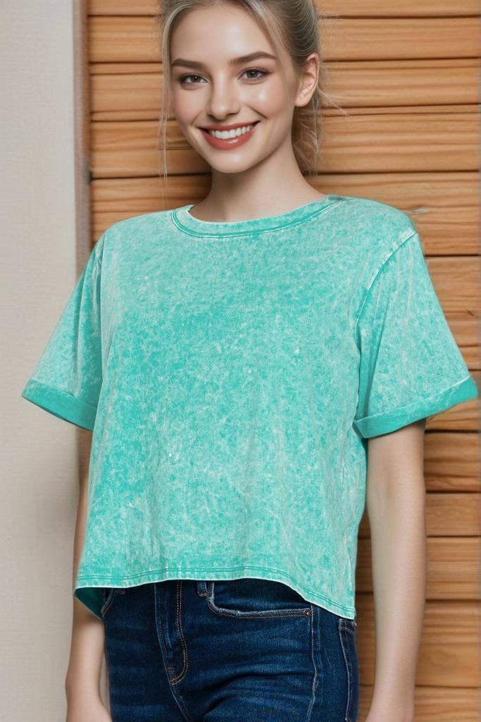 42POPS - Wholesale Knit Top - Women's - `.Washed Crew Neck Crop TShirt23