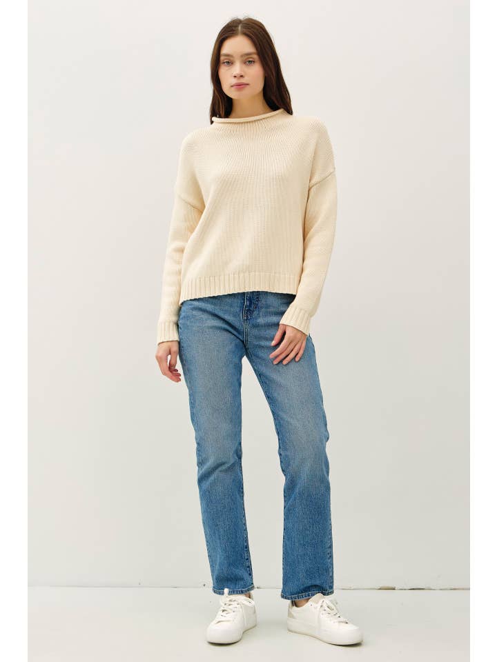 Be Cool - Wholesale Knit Sweater - Women's - CHUNKY COZY RAW EDGE MOCK NECK SWEATER