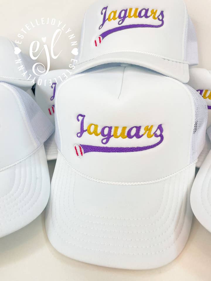 Youth Baseball Embroidered Swoosh Trucker Hat / Custom Hat for wholesale by EstelleJoyLynn, LLC