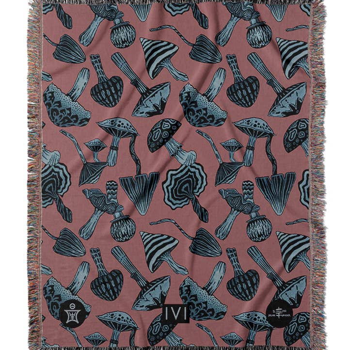 Sean Martorana - Wholesale Throw Blanket - IVI - Mushroom Jacquard Woven Blanket - Blue Pink1