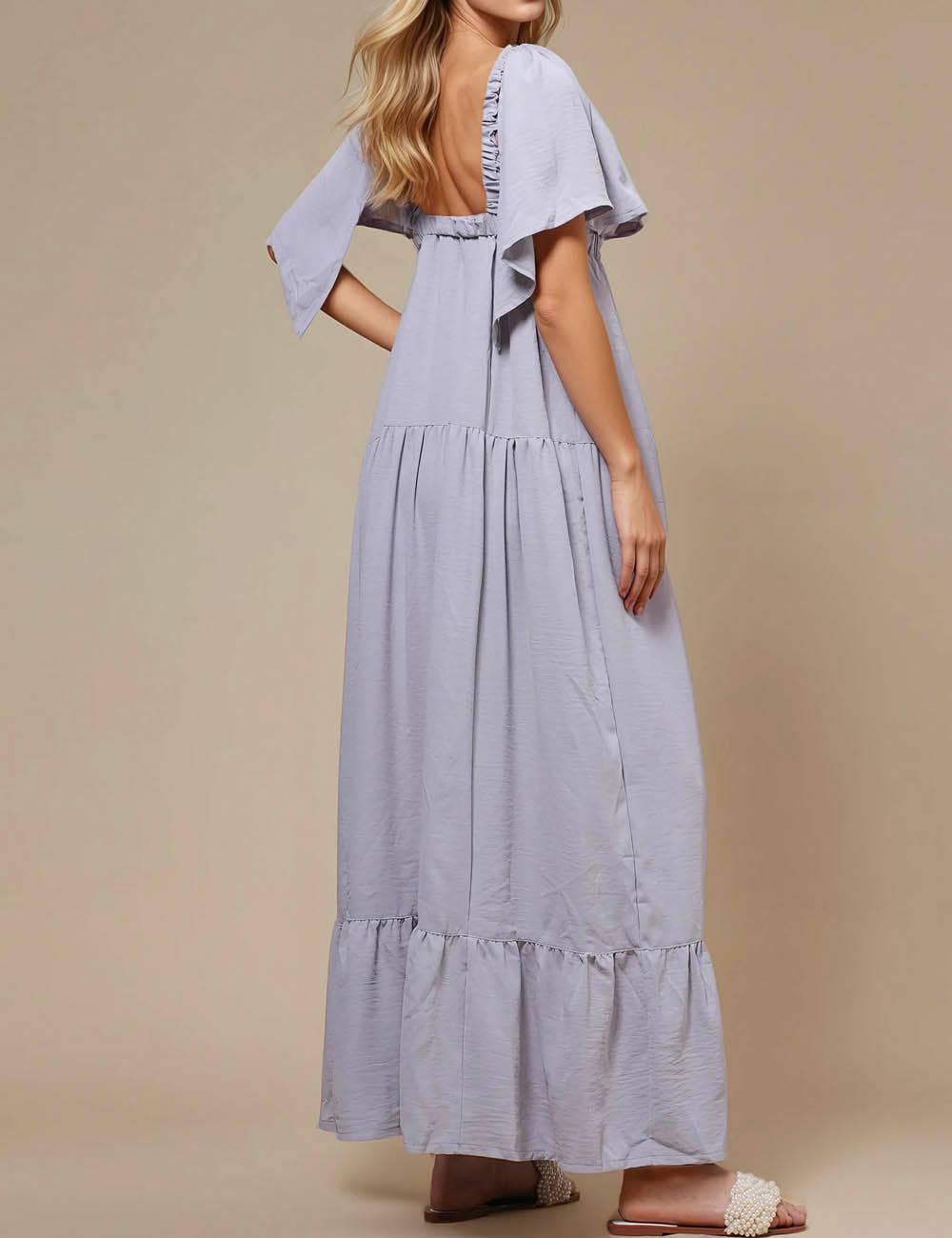 Sweetkama - Vente Robe – femme - Robe maxi unie décolleté en V et dos nu SKD15324