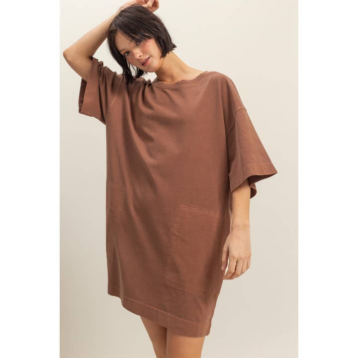 HYFVE - Wholesale Dress - Women's - DZ25E027-Short Sleeve Relaxed Fit T-Shirt Mini Dress