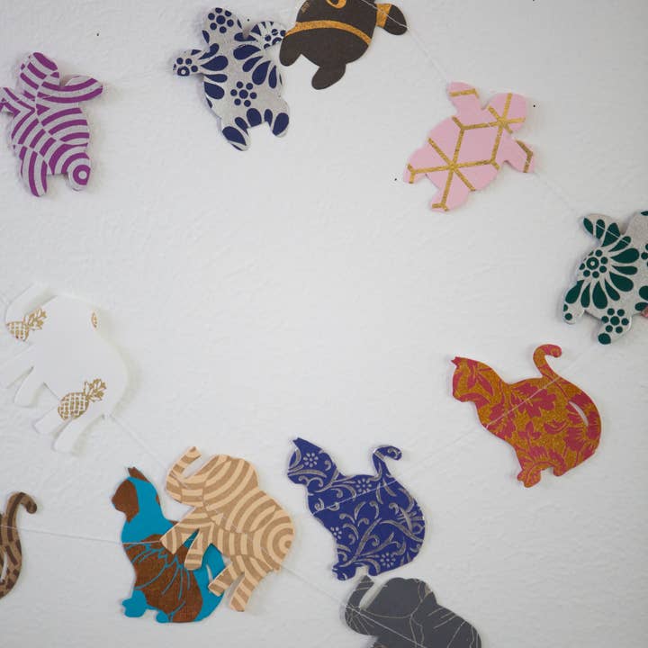 Matr Boomie Fair Trade - Wholesale Bunting/Garland - Cat Recycled Paper Garland-Eco Friendly Tree-Free Decoration
