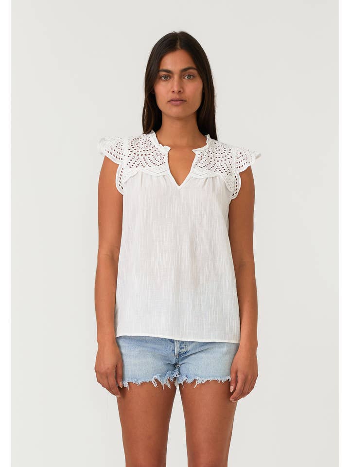 Lovestitch - Wholesale Blouse - Women's - Cotton Eyelet Cap Sleeve V Neck Top