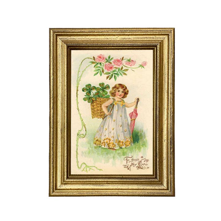 Madison Bay Co. - Historical Home Decor Reproductions - Vendita all'ingrosso Stampa artistica - Stampa della cartolina di San Valentino con trifoglio e rose