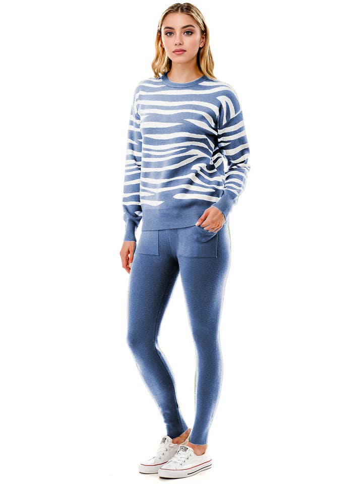 Color 5 - Wholesale Lounge Set - Women's - Zebra printing sweater top with matching solid pants set 6