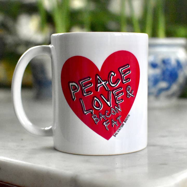 The Peace, Love and Bacon Kaffeetasse für den Großhandel von Salvation South