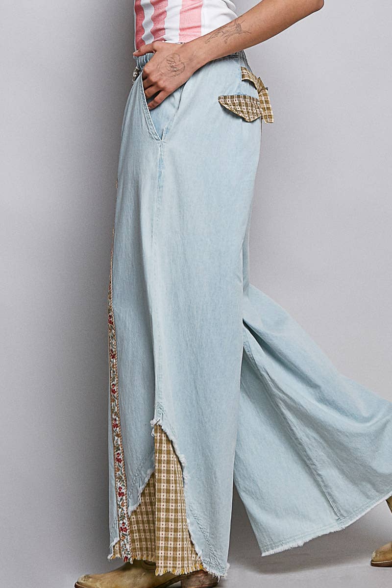 Pol Clothing - Wholesale Pants - Women's - Contrast Buckle Back Floral Trim Down Woven Pants1