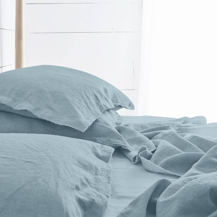 Ruw Gerande Lichtblauw - 100% Zuiver Linnen | Linnen Katoen Mix | 3-delige Dekbedovertrekset | 4-delige Laken Set | Handgemaakt | Voorgewassen | Zacht voor wholesale door The Tangerine Store