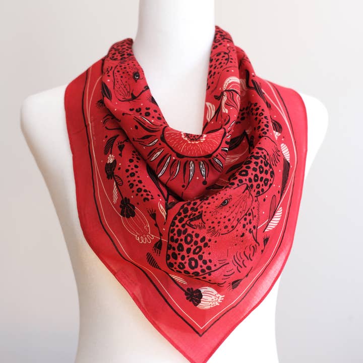Leopard, and the Sun Bandana Scarf (Red) for wholesale by sol&mar art co.