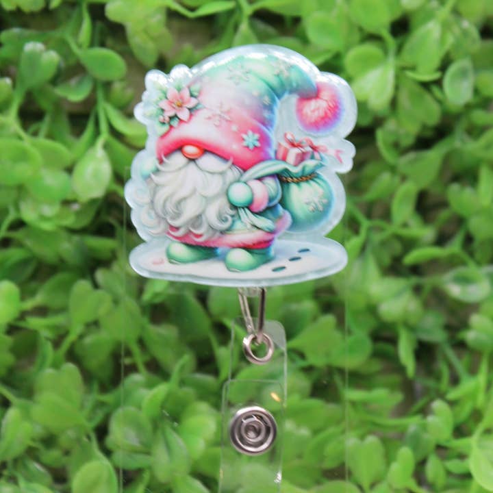 Pastel Christmas Gnome Badge/ID Holder Reel for wholesale by Hylidae Boutique