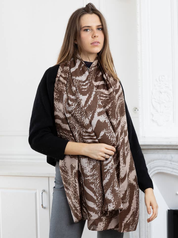 HH-306 Zebra print scarf with lurex for wholesale by LINETA