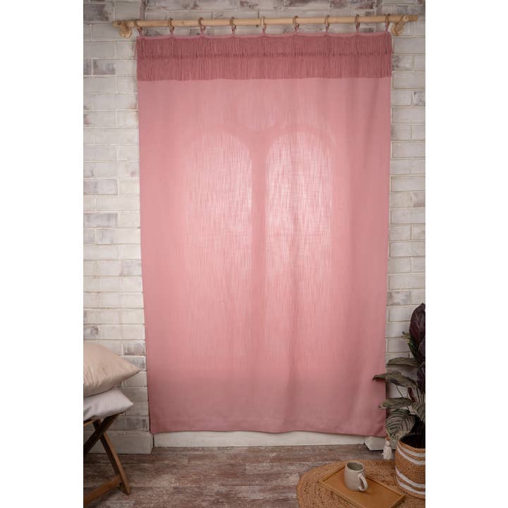 Cortina de Tres Capas con Flecos de Lino Sintético Rosa Empolvado | 1 Panel para venta al por mayor de D'Moksha