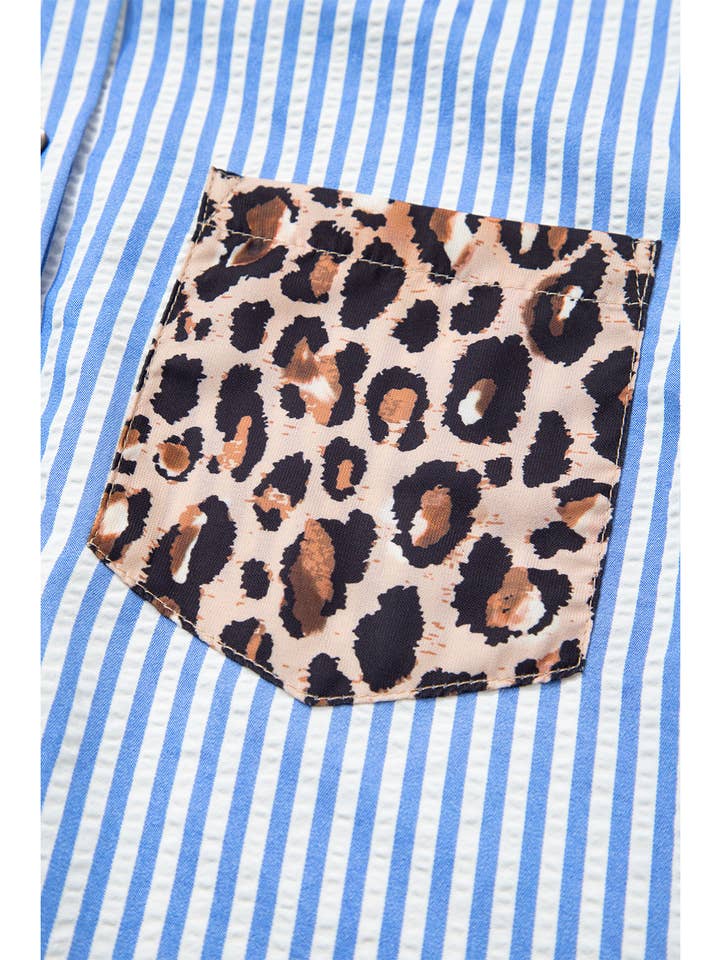 66DISCO - Vente Chemise à col boutonné – femme - Chemise à boutons léopard et rayures contrastées chic printemps 202618