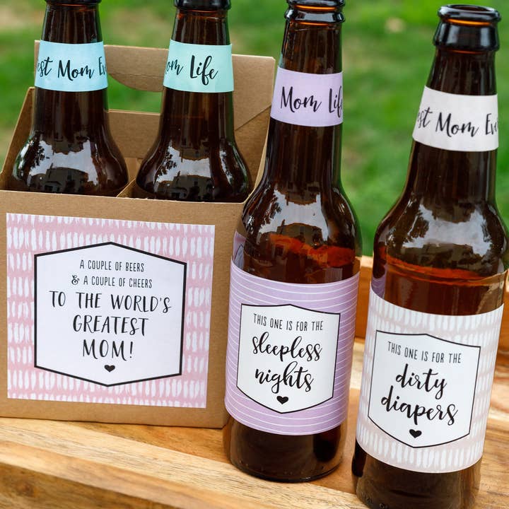 Paprika Paperie - Wholesale Gift Tag Label - Mom Life Beer Bottle Labels Mom Survival Kit Gift for Mommy First Time Mom Gift for Her Mommy Milestones Gift from Baby Printed