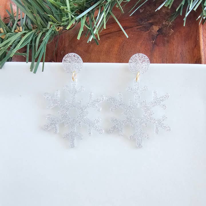 Spiffy & Splendid - Wholesale Dangle Earrings - Snowflake Earrings - Silver Glitter // Christmas, Holiday