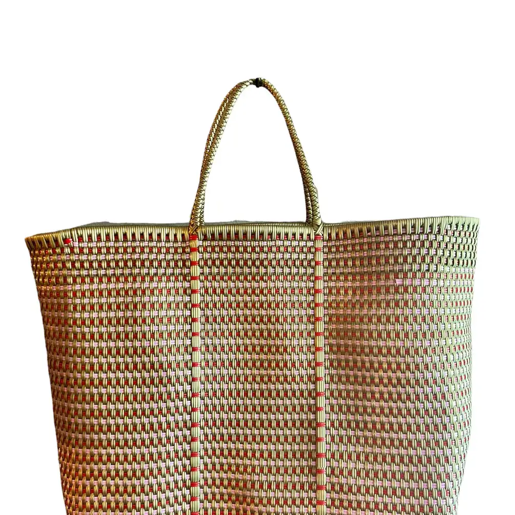 The Faria - Wholesale Beach Bag - Gold and Pink Handwoven recycled plastic beach Bags  1