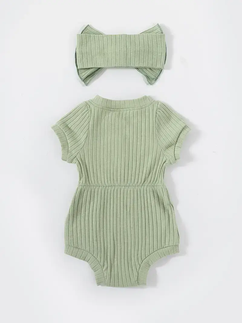 Lucky Avocado - Venta al por mayor Conjunto de ropa - Bebés - Moderno conjunto de mono de verano con diadema con lazo12