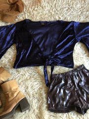 70s Supermoon BellSleeve Navy Velvet Top for wholesale by Whiskey Rebellion