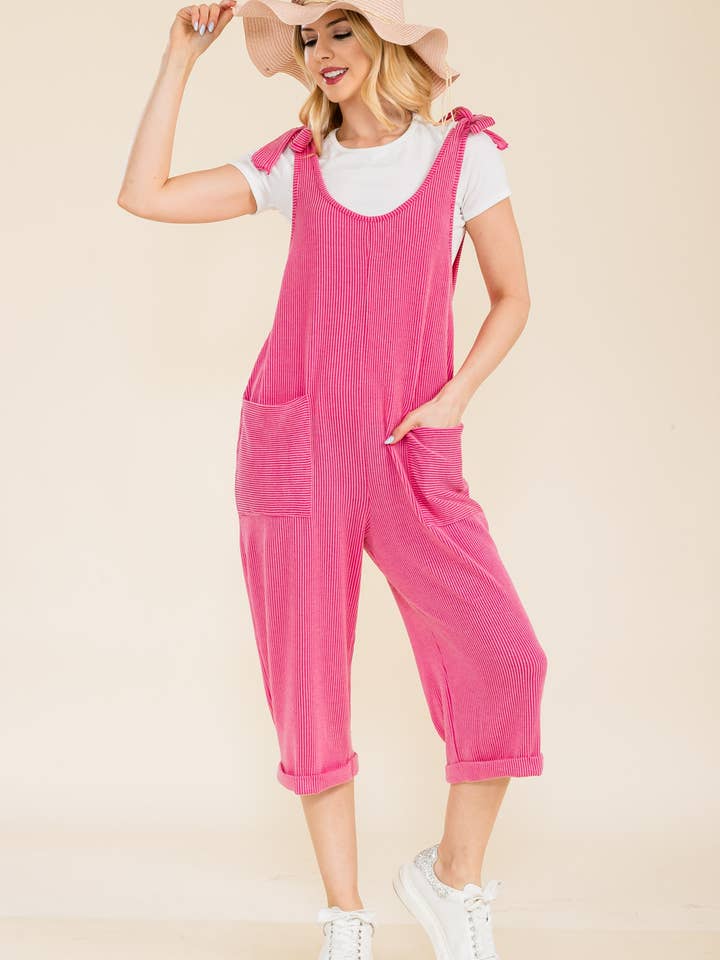 Celeste Clothing - Wholesale Jumpsuit - Women's - CASUAL RIB CAPRI JUMPSUIT WITH POCKETS -CP33873