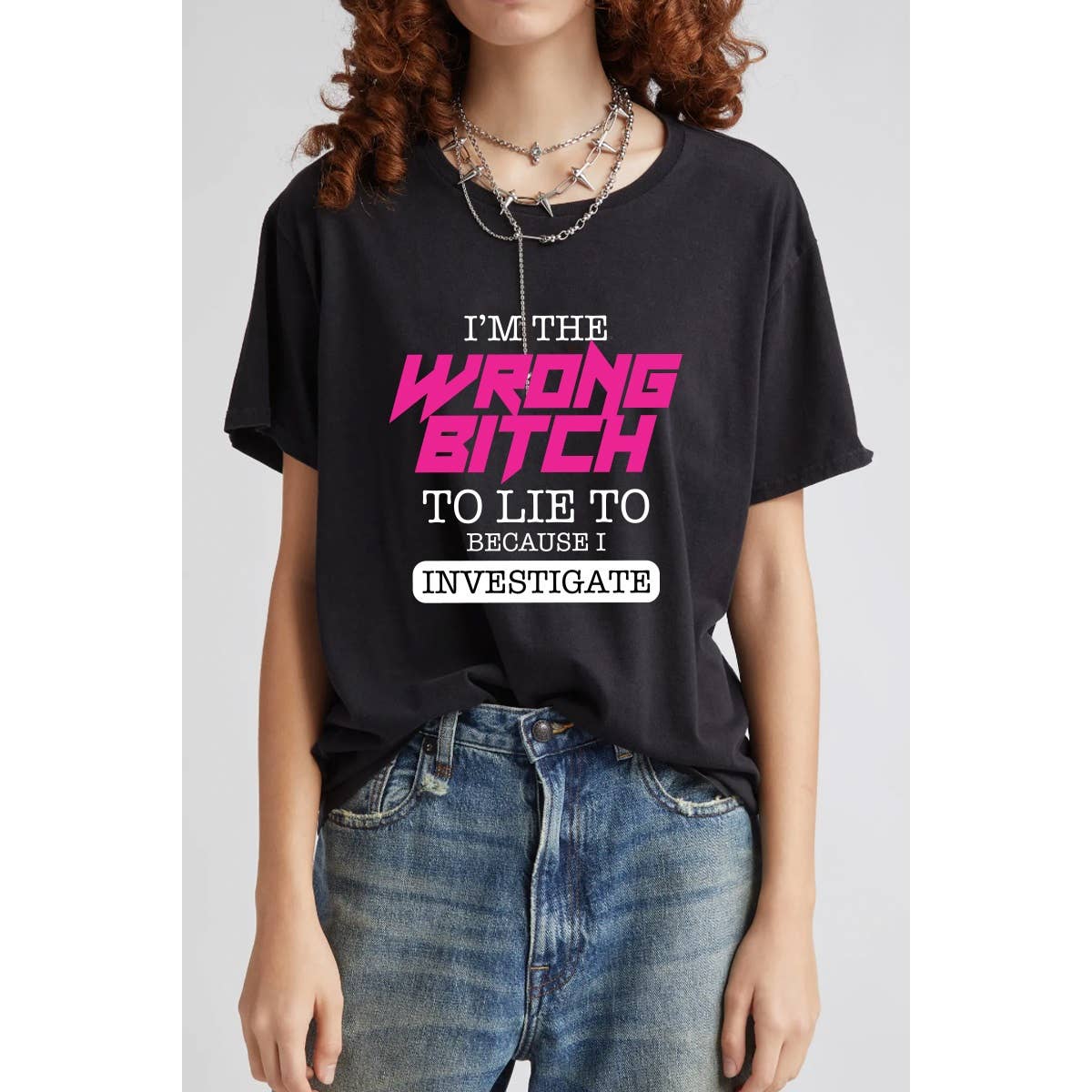 Nobrand - Wholesale T-shirt met print - Dames - T-SHIRT MET STRIKPRINT VOOR DAMES MET VERKEERDE TEEF0