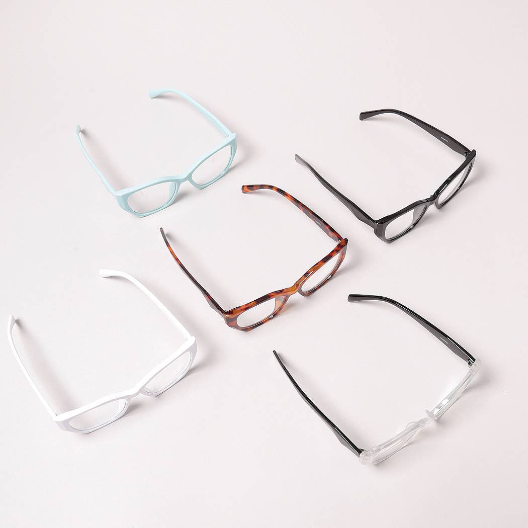 12 VERSCHILLENDE KLEUREN Modieuze bril met helder montuur en heldere lens voor groothandel op Faire4
