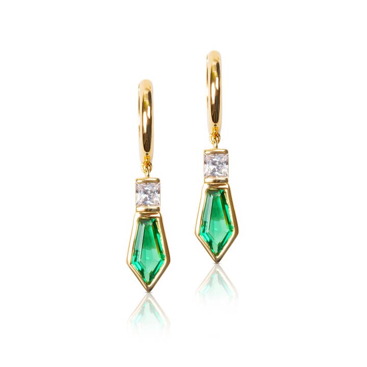 Naomi Drop Hoop Earrings - Emerald for wholesale by Heidi & Bea