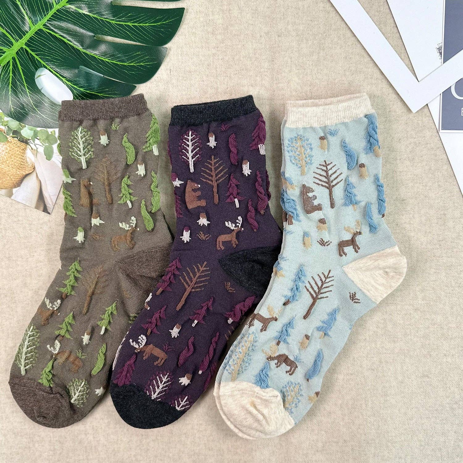 7DAYSSOCKS - Vente Chaussettes – femme - Chaussettes à motif broderie forêt Oulanka pour femmes7