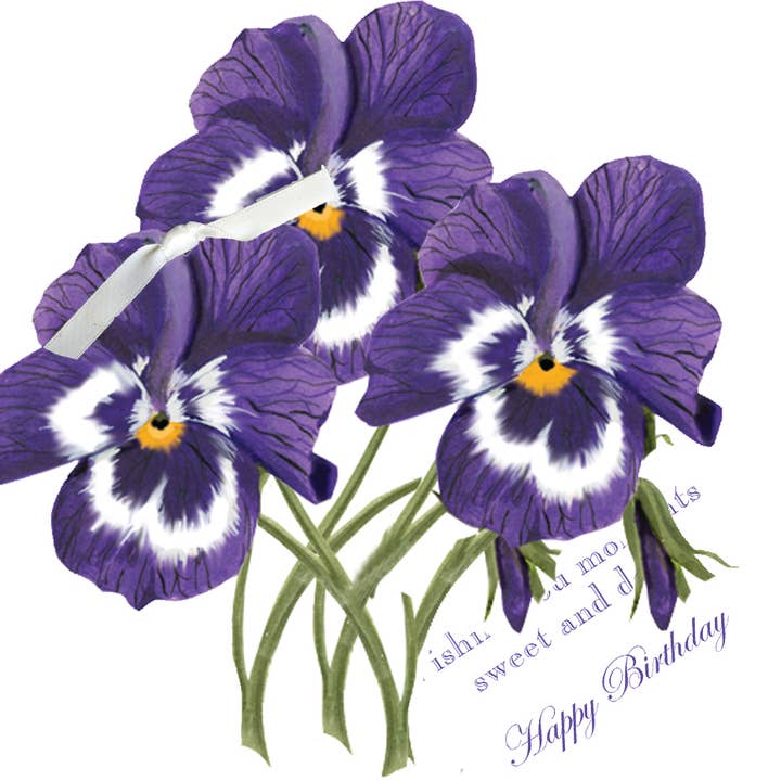 Stevie Streck Designs - Vente Cartes d'anniversaire - GAW1061 Carte de vœux d'anniversaire découpée à l'emporte-pièce Pansies0