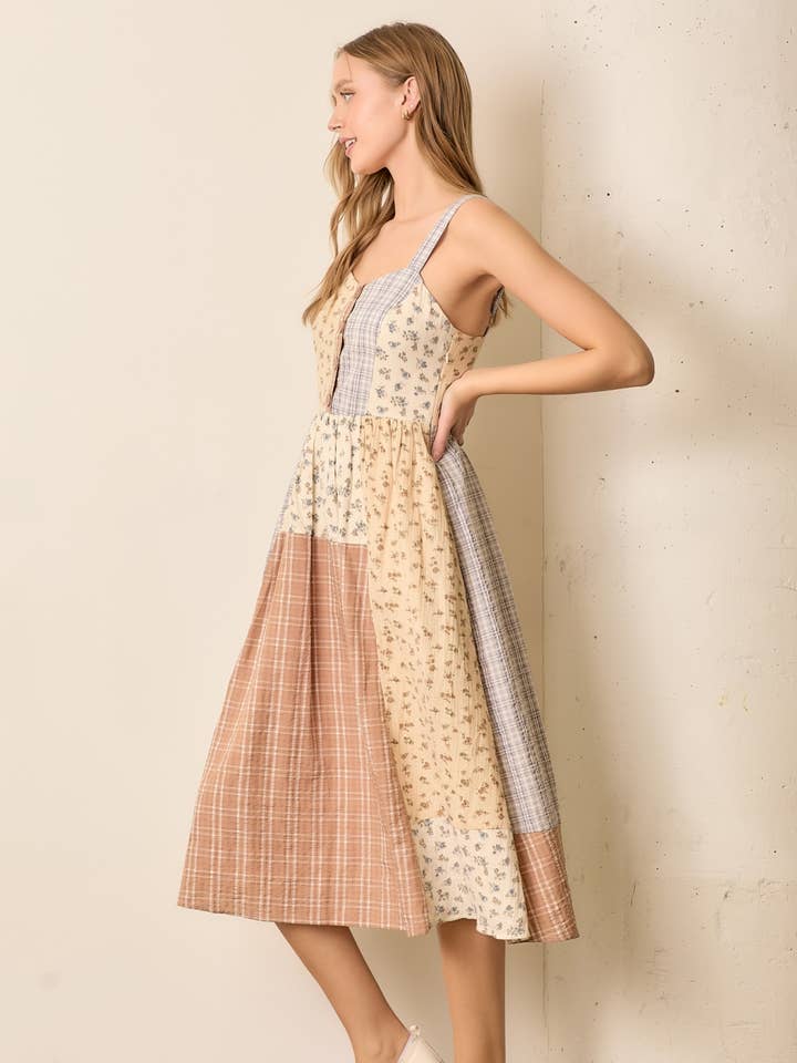 IVORY MULTI 4 PRINTED PATTERN MIDI DRESS for wholesale on Faire0