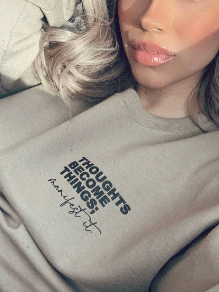 Thoughts Become Things - Khaki Crewneck for wholesale by Skie Collective