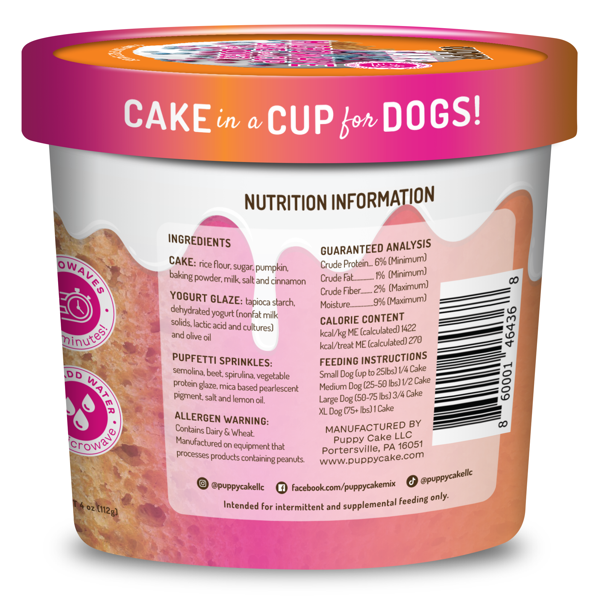 Puppy Cake LLC - Vente Friandises – chien - Cuppy Cake - Gâteau d'anniversaire pour chien au micro-ondes dans une tasse - Citrouille2