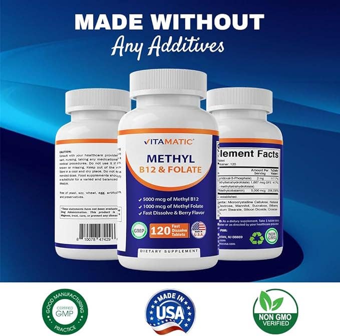Vitamatic - Wholesale Oral Supplement/Vitamin - Vitamatic Methyl Folate & B12 with P-5-P |120 Fast Dissolve4