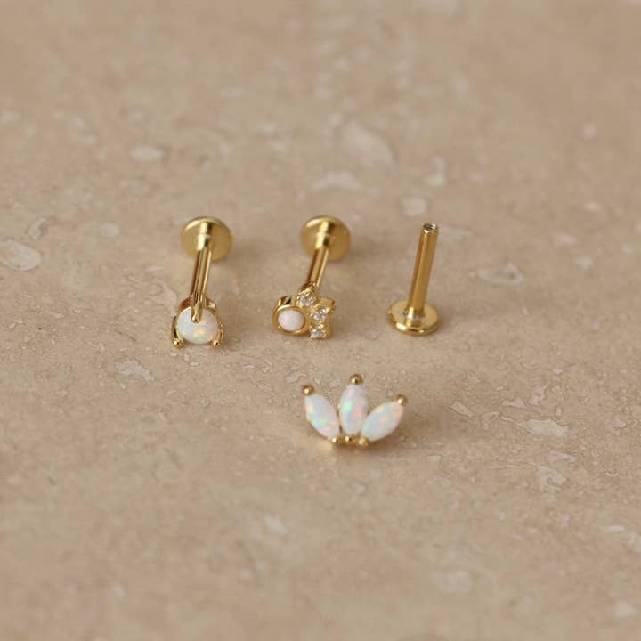 Little Nell Jewellery - Wholesale Single Earring - Gold Opal Labret Single Stud2