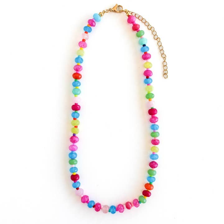 Coastal Collection Necklace- Glass Gemstone Candy Stone Necklace , Anthro Glass Beads Choker , Colorful Beaded Handmade Necklace, GemN-19 for wholesale by Social Grace & Company