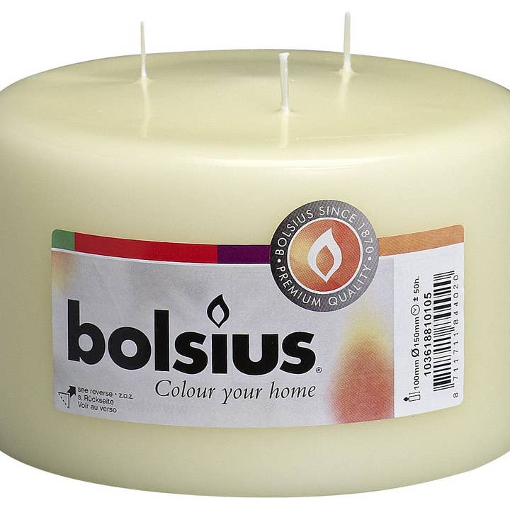 Unscented 3 Wick Pillar Candle Ivory – 6X4 " Premium European Quality - 50 Hours Burn Time for wholesale on Faire0