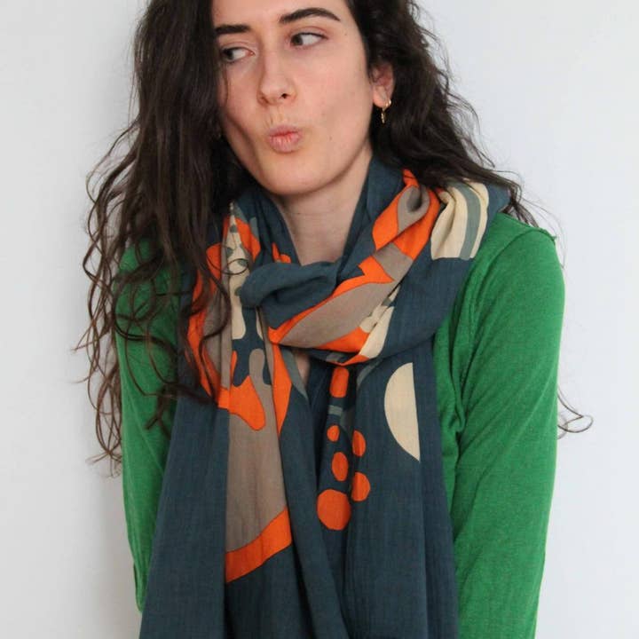 Les Belles Vagabondes - Wholesale Head Scarf - Women's - Organic Cotton Scarf Prunus Marine
