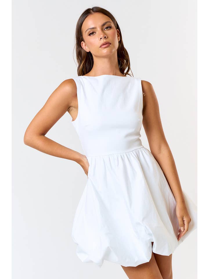Blue Blush - Wholesale Dress - Women's - BD24799 BUBBLE HEM BOAT NECK MINI DRESS