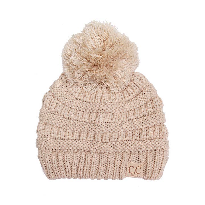 Hana - Wholesale Beanie - Kids - C.C Kids Solid Knit Pom Beanie