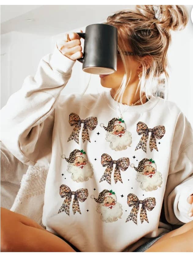 4 little hearts - Wholesale Graphic Sweatshirt - Women's - Cheetah santa coquette bows graphic sweatshirt