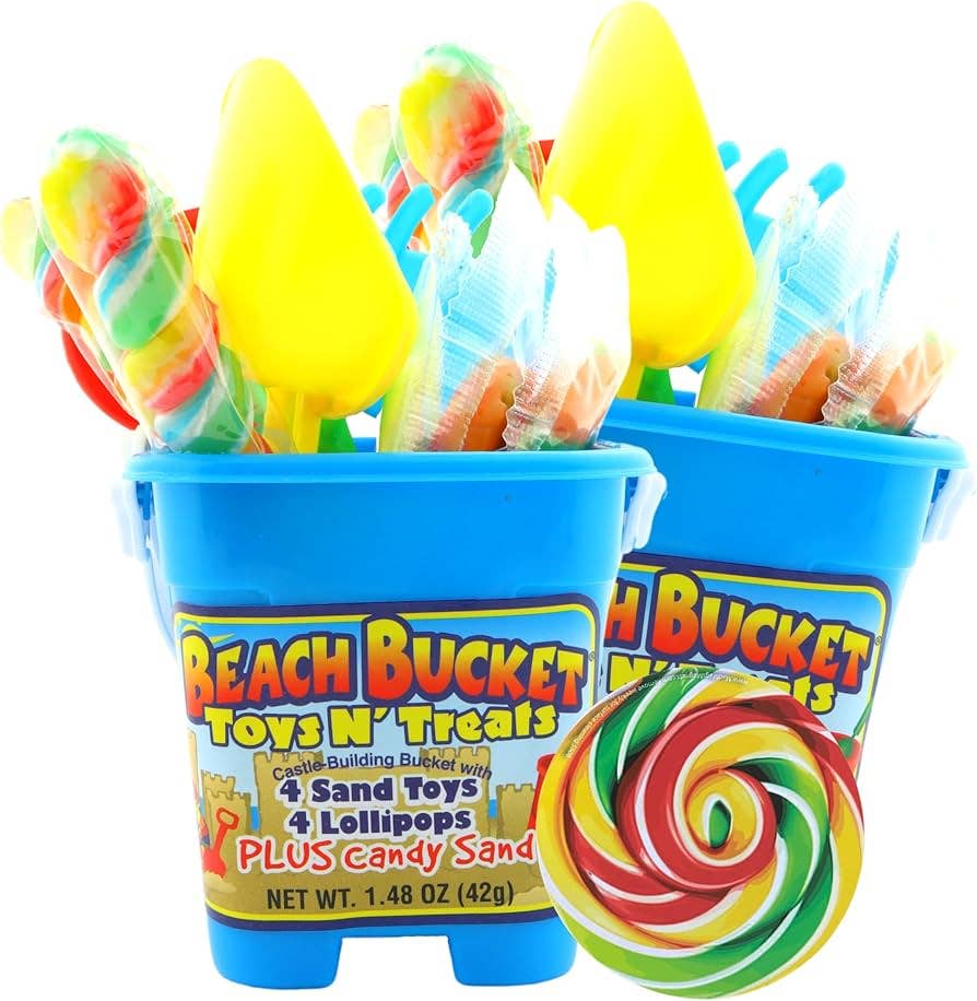 Long Island Candy Factory - Wholesale Hard Candy - Beach Bucket 12 Ct 1.48 Oz 4 Sand Toys 4 Lollipops Toy0
