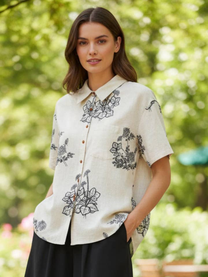 Botanical Print Linen Shirt for wholesale by ELPPIS US