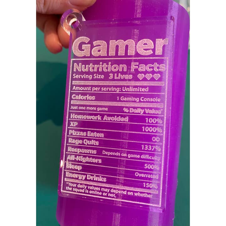 Gamer, Nährwertangaben, Schlüsselanhänger-Silikonform für den Großhandel von EllaRaeMouldsVinyls